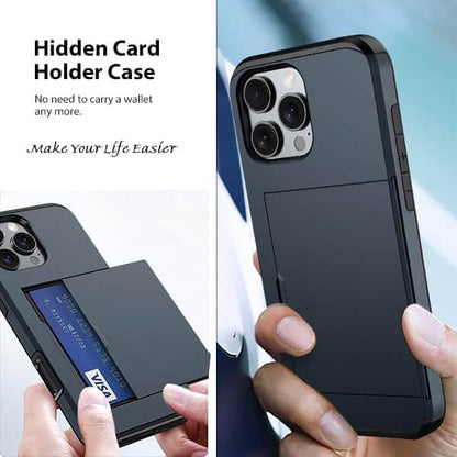 For iPhone 11 Pro Max Slide Card Holder Shockproof Case Cover-Navy Blue
