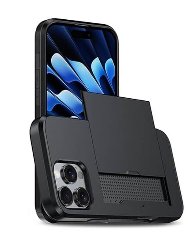 For iPhone 11 Pro Max Slide Card Holder Shockproof Case -Black Colour