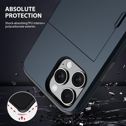 For iPhone 15 Slide Card Holder Shockproof Case Cover-Black Colour