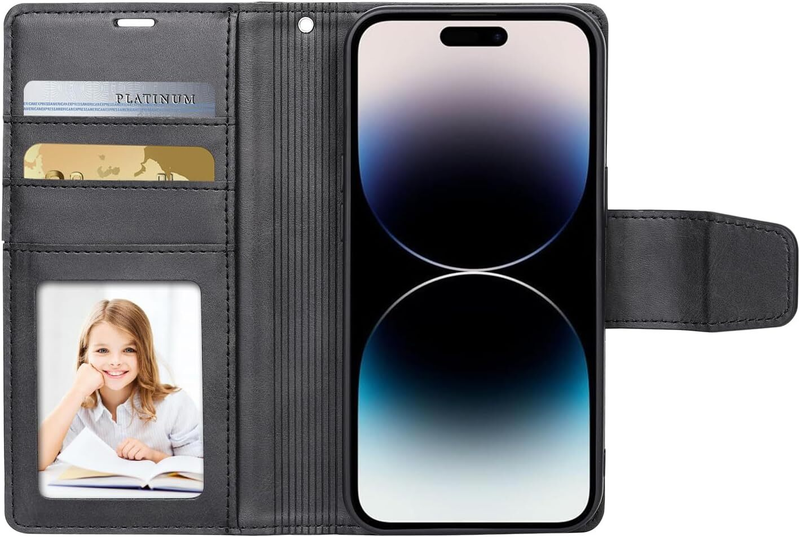 For iPhone 16 Plus Magnetic Detachable Black Wallet Case