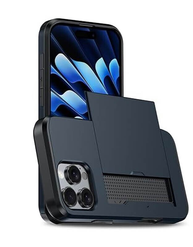 For iPhone 11 Pro Max Slide Card Holder Shockproof Case Cover-Navy Blue