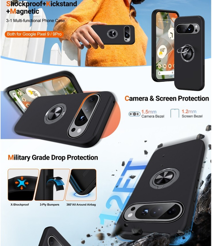 For Google Pixel 7a Shockproof Ring Magnetic Phone Case-Black