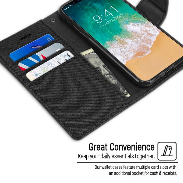 For iPhone 12 Pro Canvas Wallet Flip Case with  Card Slots Case-Black
