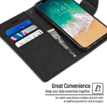 For iPhone 12 Pro Canvas Wallet Flip Case with  Card Slots Case-Black