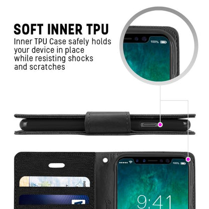 For iPhone 12 Pro Canvas Wallet Flip Case with  Card Slots Case-Black