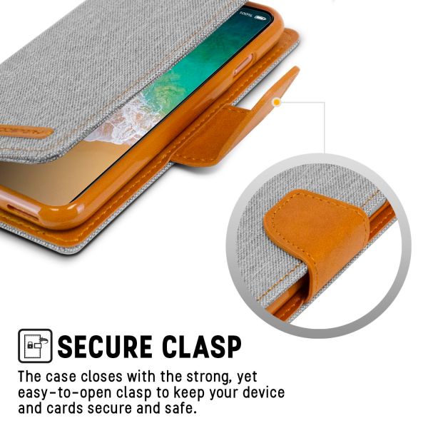 For iPhone 14 Plus Canvas Wallet Flip Case -Gray