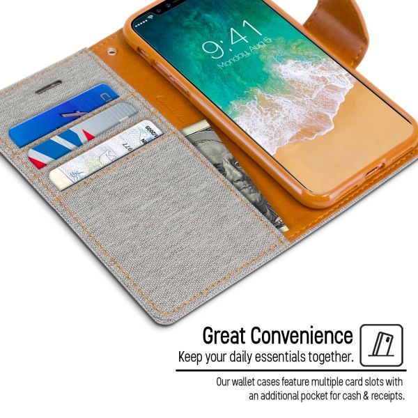 For iPhone 14 Plus Canvas Wallet Flip Case -Gray