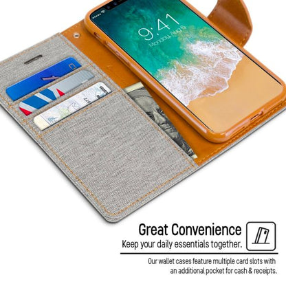 For iPhone 14 Plus Canvas Wallet Flip Case -Gray