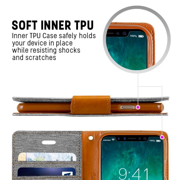 For iPhone 14 Plus Canvas Wallet Flip Case -Gray