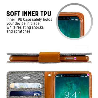 For iPhone 14 Plus Canvas Wallet Flip Case -Gray