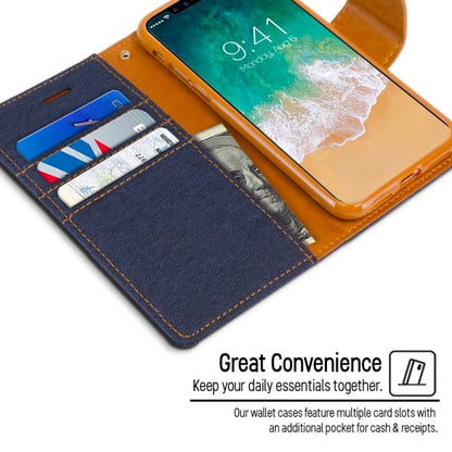 For iPhone 15 Canvas Wallet Flip Cover Case With Card Slot-Navy Blue