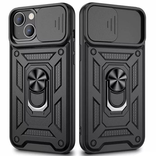 For Apple iPhone 15 Shockproof Case with  Kickstand Cover,Black