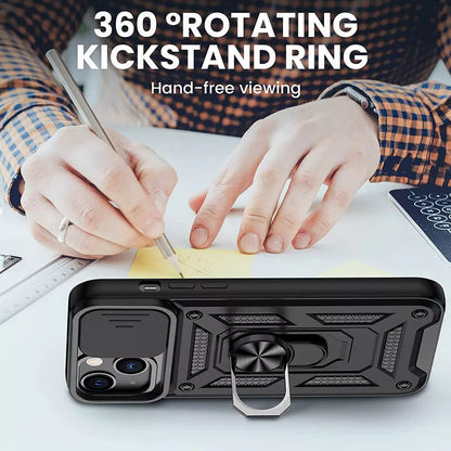 For Apple iPhone 15 Shockproof Case with  Kickstand Cover,Black