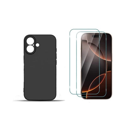 For iPhone 16 Silicone Gel Black case + 2 x Screen Protectors