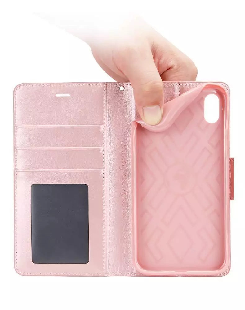 For iPhone 16 Wallet Case with lanyard Rosegold Flip Cover
