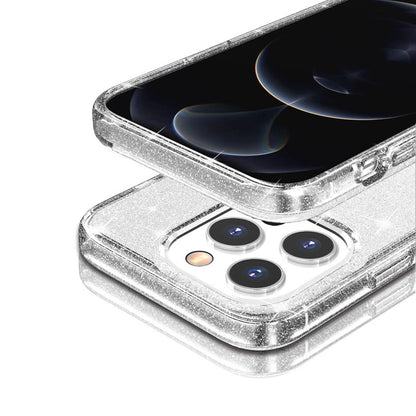 For iPhone 12 Pro Max Clear Bling Sparkle Shockproof Phone Cover + 2 Screen Protectors