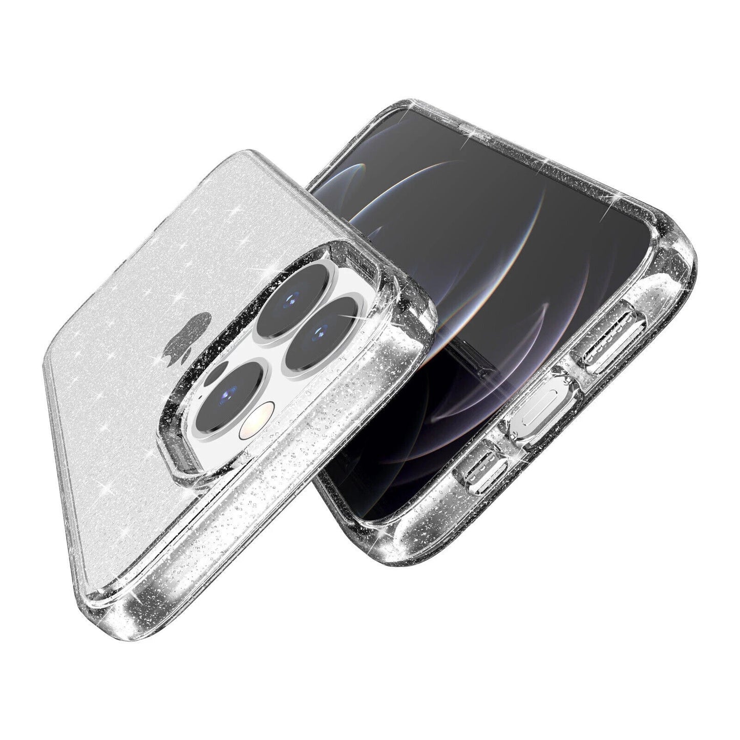 For iPhone 12 Pro Max Clear Bling Sparkle Shockproof Phone Cover + 2 Screen Protectors