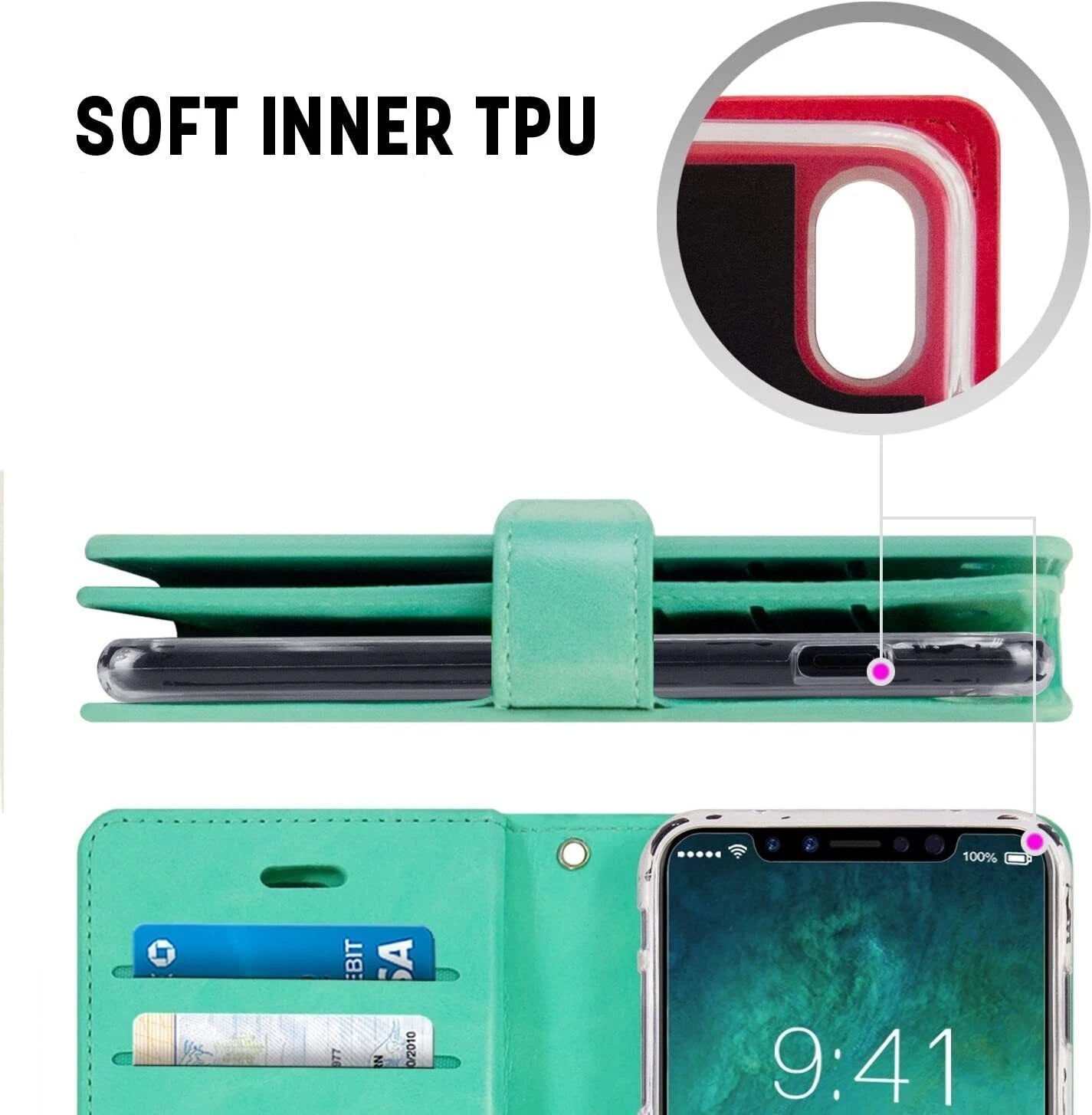 For iPhone 14 Plus Double Layers Wallet Leather Flip  Green Case