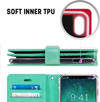 For iPhone 14 Plus Double Layers Wallet Leather Flip  Green Case
