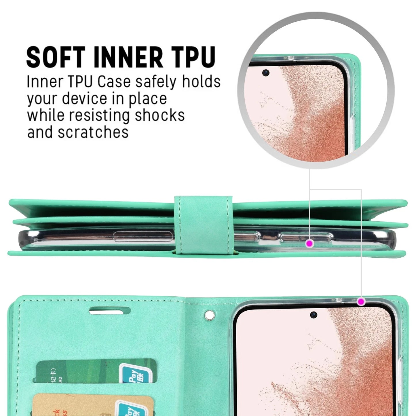 For Samsung Galaxy S25 Ultra Double Layers Wallet Leather Flip Green Case