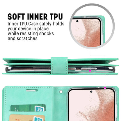 For Samsung Galaxy S25 Ultra Double Layers Wallet Leather Flip Green Case