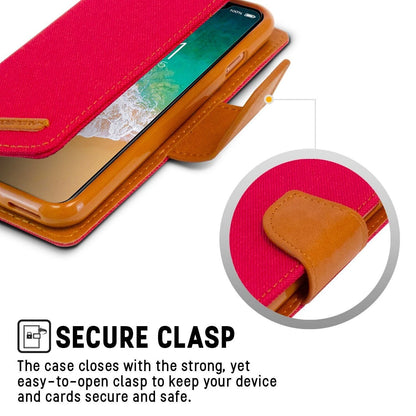 For iPhone 13 Pro Canvas Wallet Flip Cover Case with  Card Slots Case Cover-Red