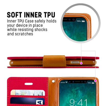For iPhone 13 Pro Canvas Wallet Flip Cover Case with  Card Slots Case Cover-Red