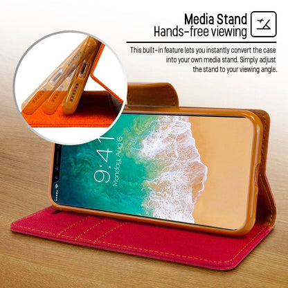 For iPhone 13 Pro Canvas Wallet Flip Cover Case with  Card Slots Case Cover-Red