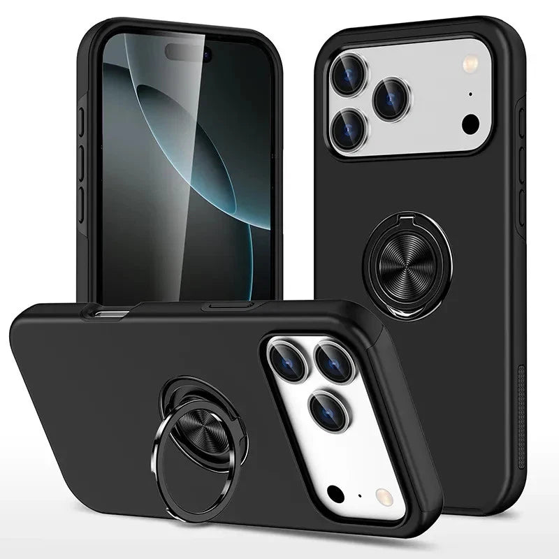 For iPhone 17 Pro Case with Metal Ring Stand-Black