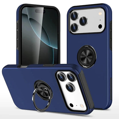 For iPhone 17 Pro Case with Metal Ring Stand-Navy Blue