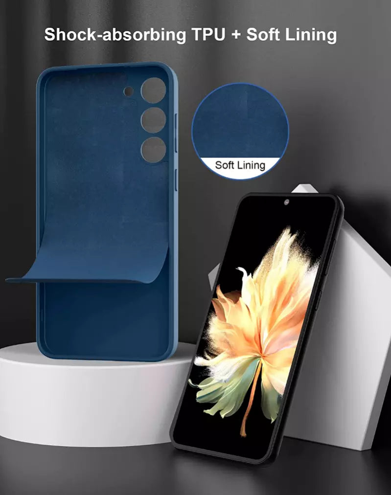 For Samsung Galaxy S23 Silicone Shockproof Navy Blue Case + 2 Screen Protectors