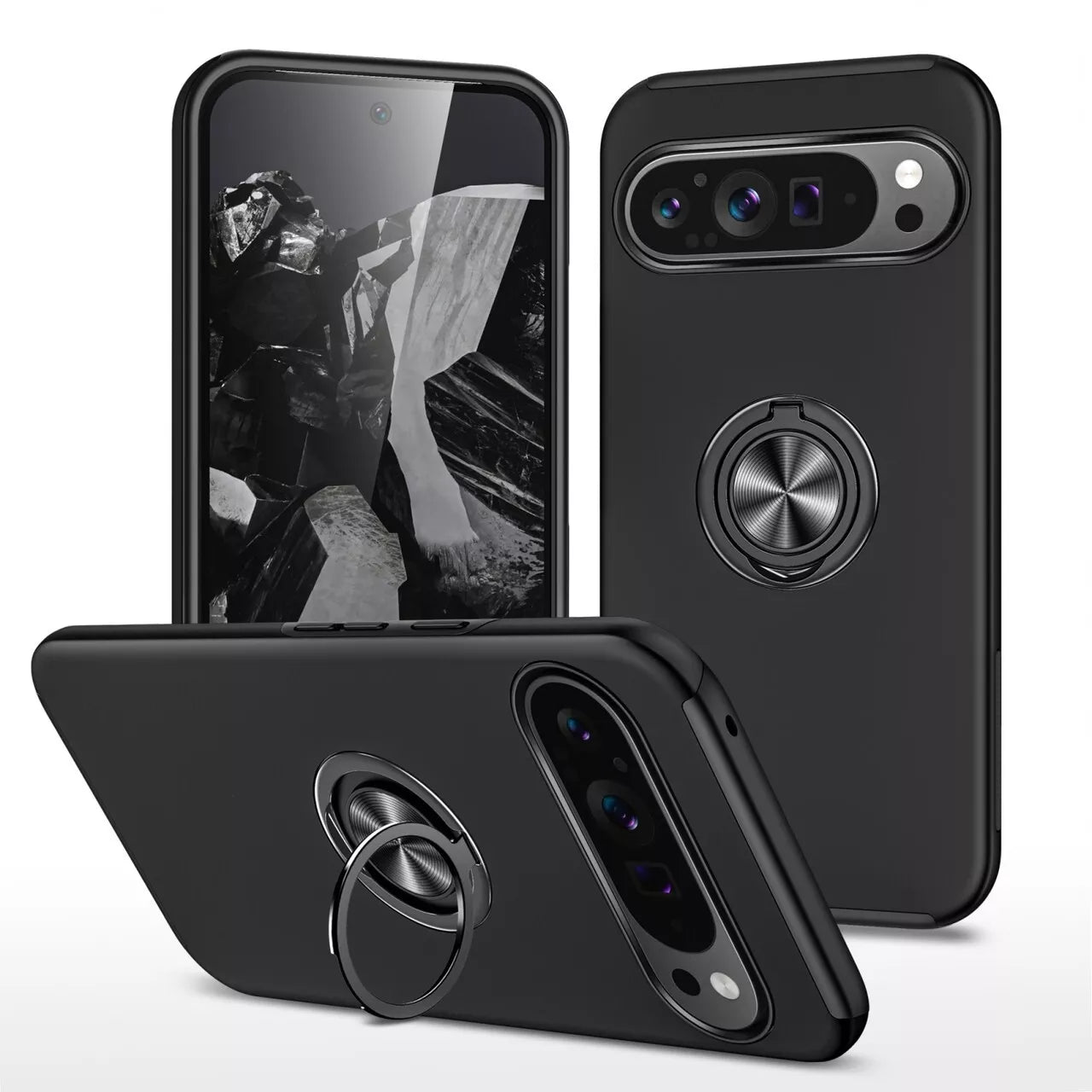 For Google Pixel 7a Shockproof Ring Magnetic Phone Case-Black