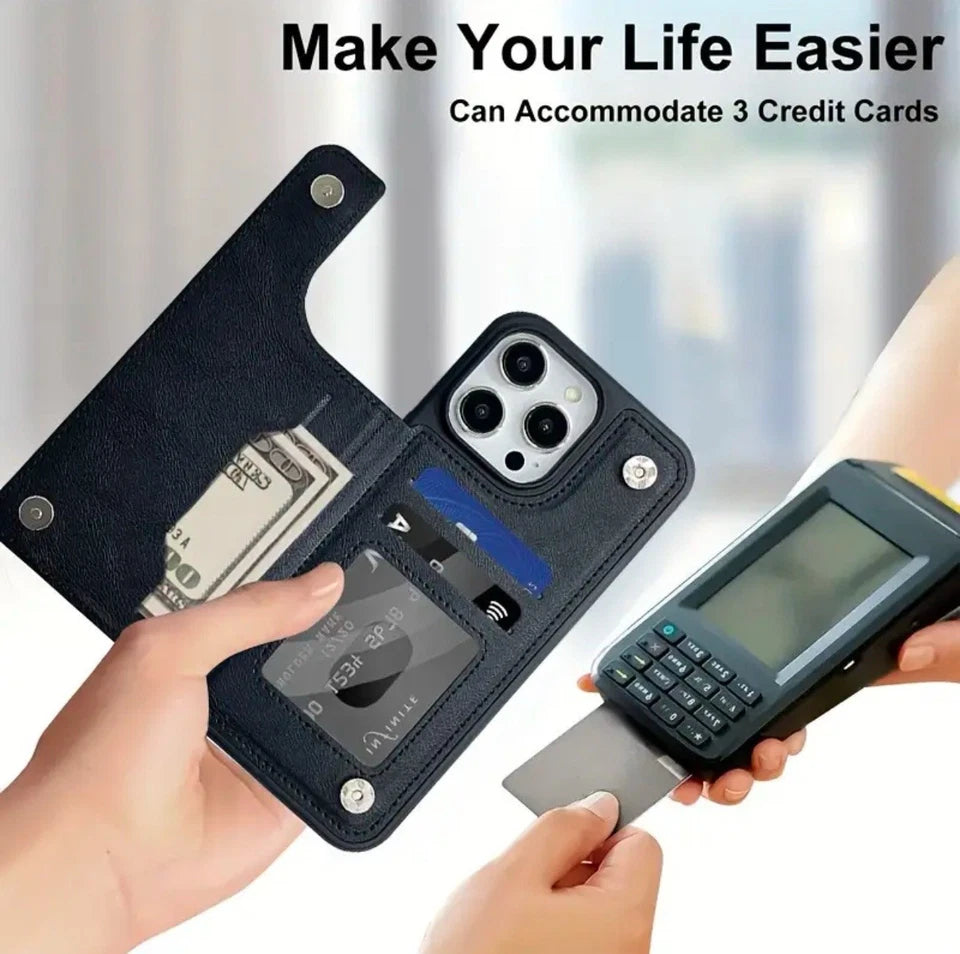 For iPhone 14 Plus Back Wallet Case with Card holder Black