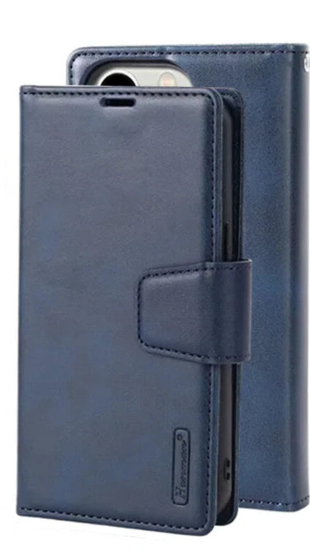 For iPhone 14 Plus Wallet Lanyard Case Navy blue + 2 Screen Protectors