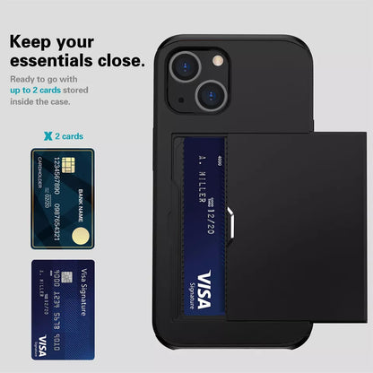 For iPhone 12 Slide Card Holder Shockproof Case Cover-Black Colour