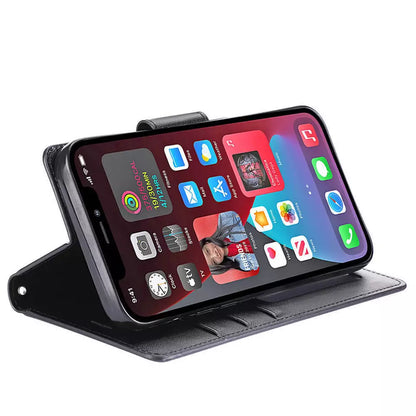 For iPhone 17 Wallet Case with Card holder with Lanyard Black Colour Flip Cover