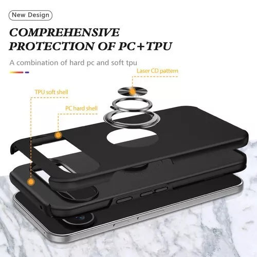 For Google Pixel 7a Shockproof Ring Magnetic Phone Case-Black