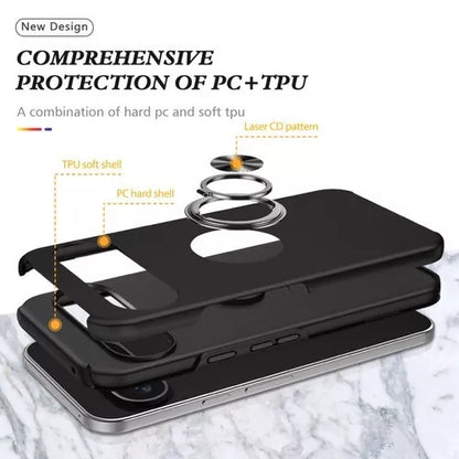 For Google Pixel 7a Shockproof Ring Magnetic Phone Case-Black