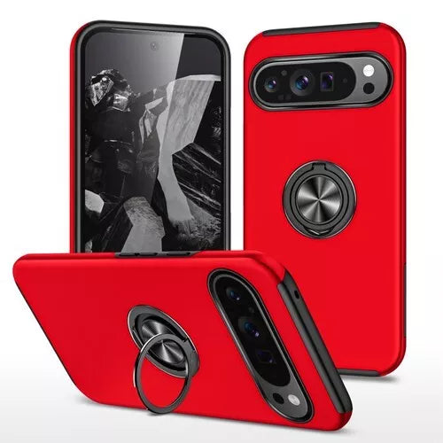 For Google Pixel 9 Shockproof Ring Magnetic Phone Case,Red