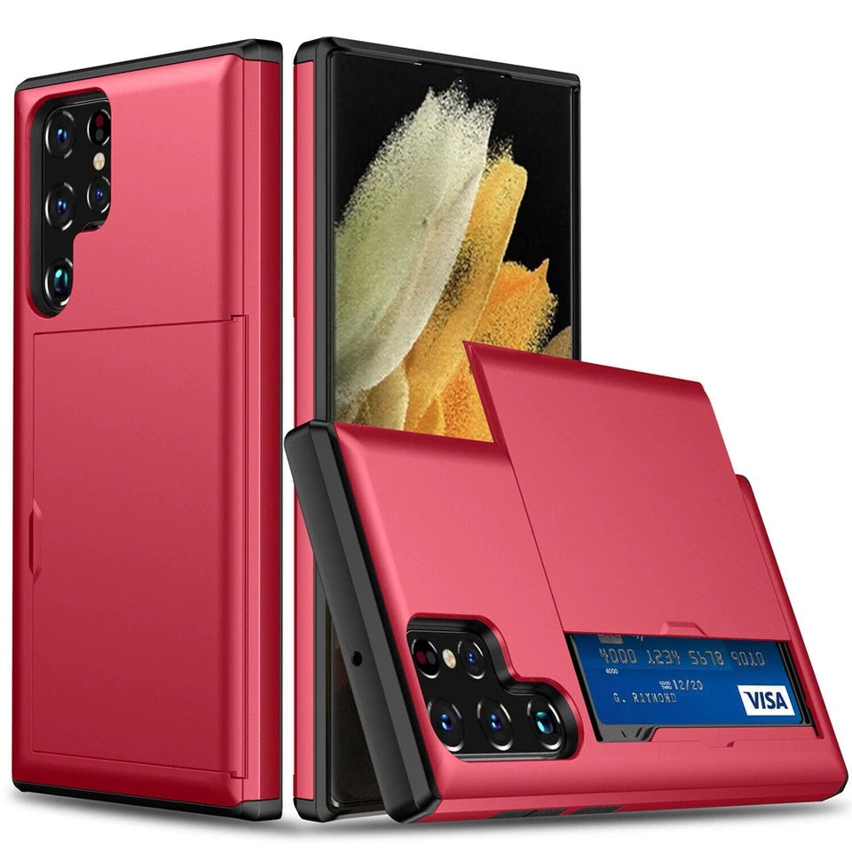 For Samsung Galaxy S25 Ultra Slide Card Holder Case-Red