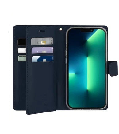 For iPhone 17 Double Layers Wallet Flip Navy Blue Case
