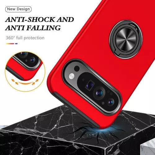 For Google Pixel 9a Shockproof Ring Magnetic Phone Case,Red