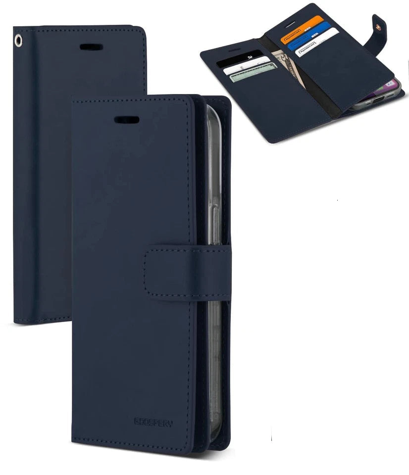 For iPhone 17 Double Layers Wallet Flip Navy Blue Case