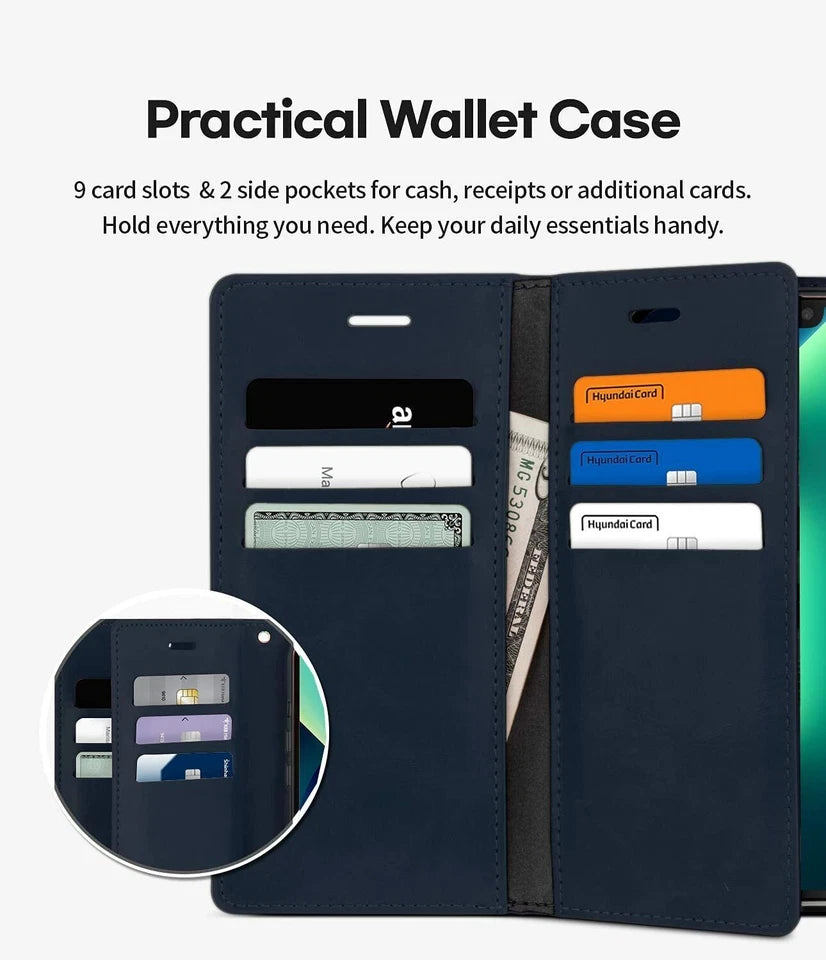 For iPhone 17 Double Layers Wallet Flip Navy Blue Case