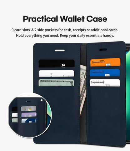 For iPhone 17 Double Layers Wallet Flip Navy Blue Case