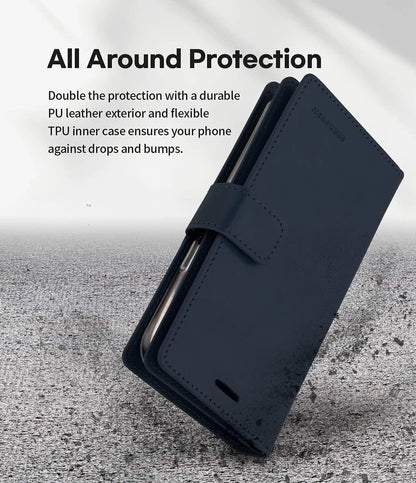 For iPhone 17 Double Layers Wallet Flip Navy Blue Case